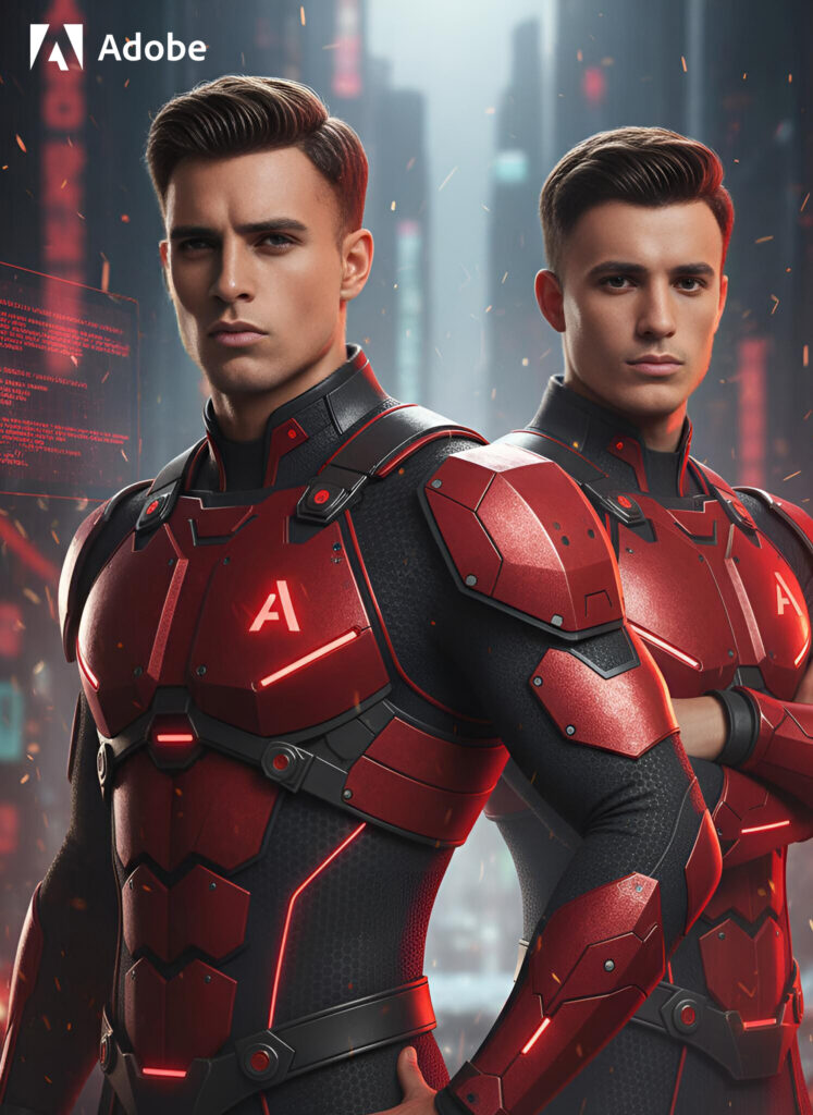 Adobe AI photo booth team portrait at corporate event by Chroma Photobooth